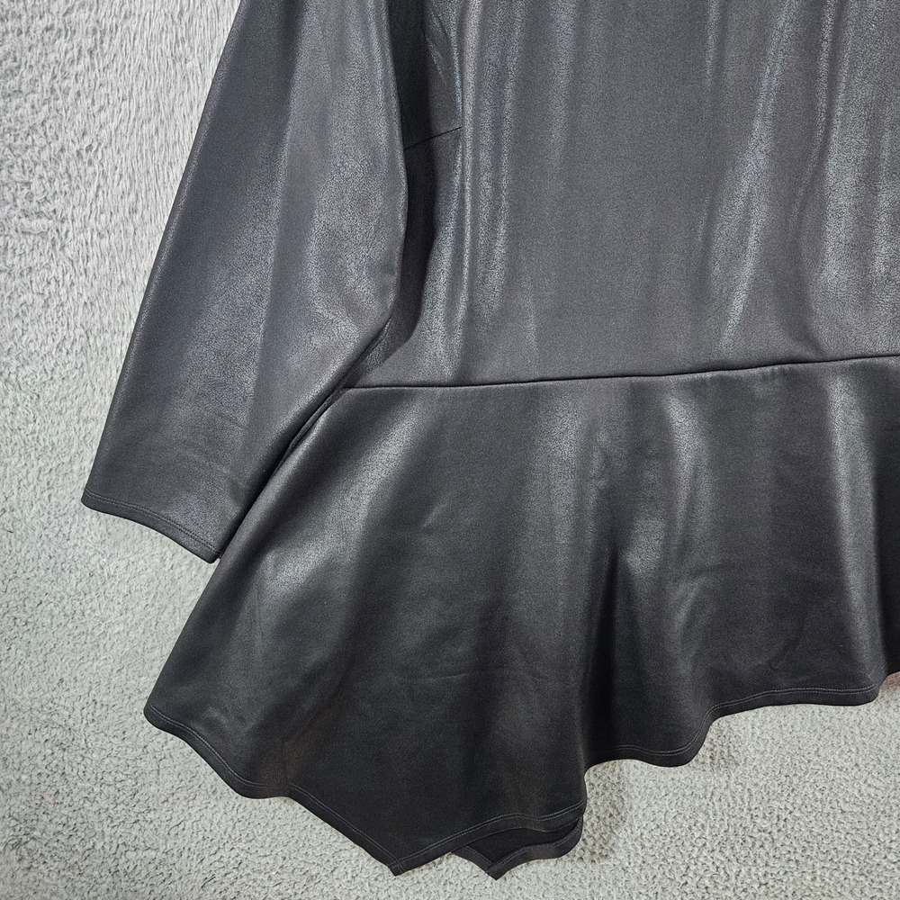 Lane Bryant Faux Leather Peplum Top Black Asymmetrical Hem 3/4 Sleeve Plus 22/24 - Picture 2 of 9